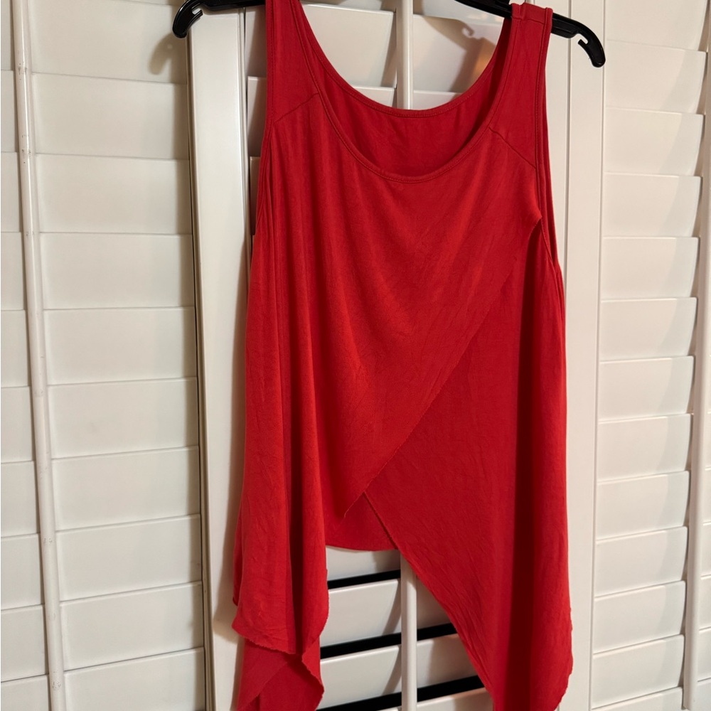 Savvi, M, Coral Tomato Red Asymmetrical Tank Top